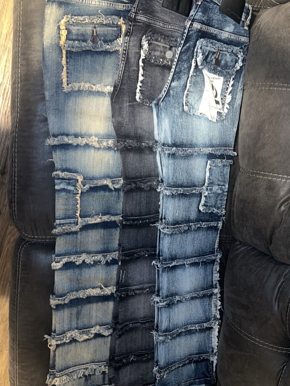 Distressed Patchwork stacked  boy size 16 Jeans - Blue Wash